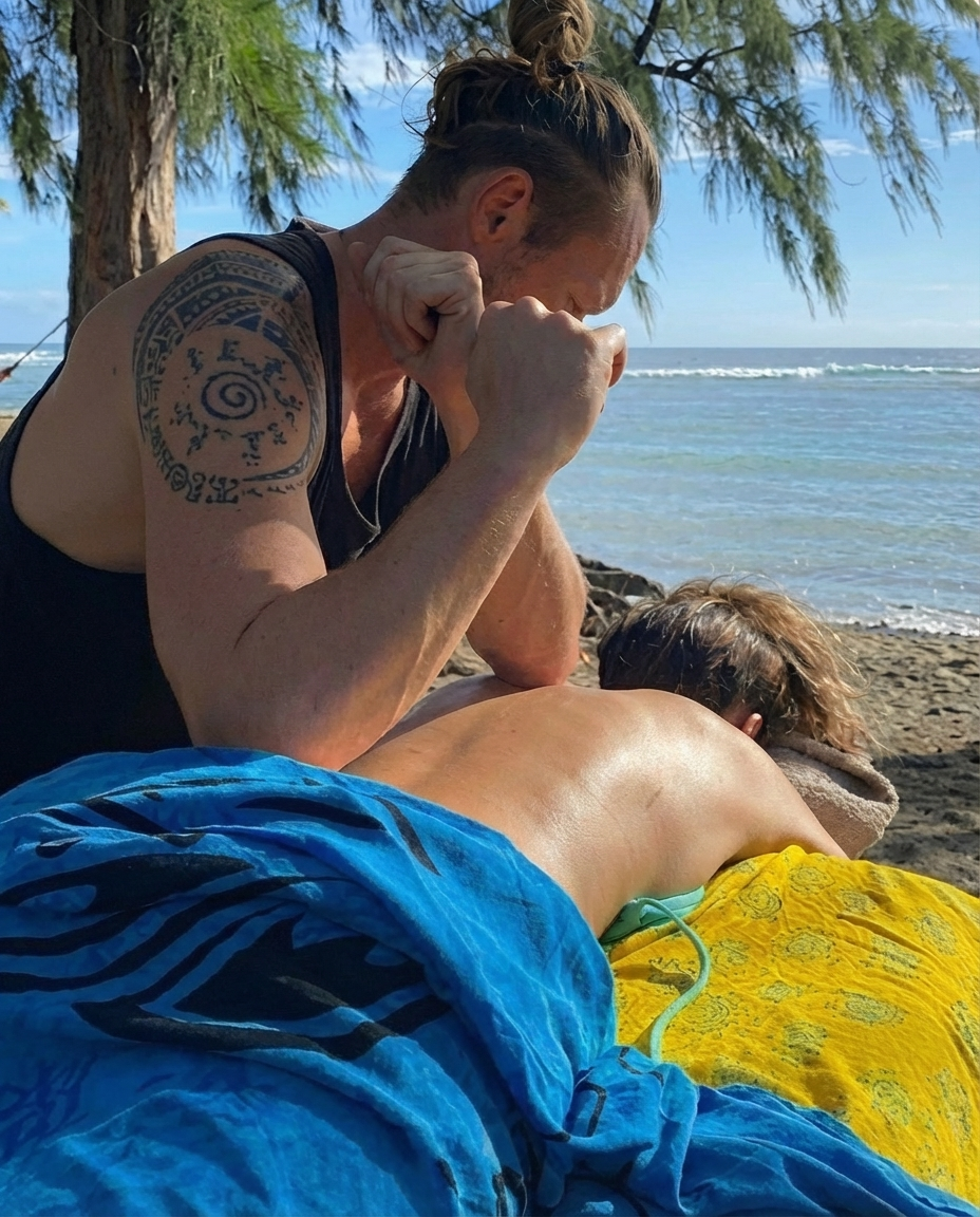 Vincent en action, massage avec vue mer